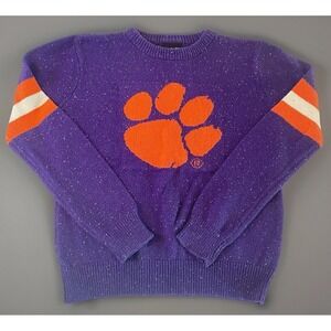 Clemson Tigers Youth L Purple Orange Paw Logo Knit Sweater Game Day